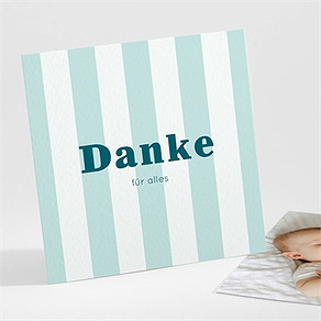 Dankeskarte Geburt blau gestreift