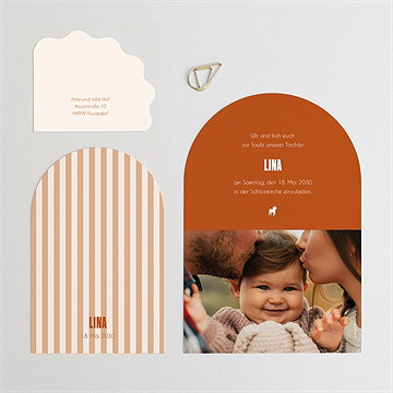 Einladung Taufe Streifen In Terrakotta - vue 4