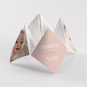 Einladung Taufe rosa reisepass origami