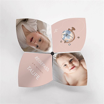 Einladung Taufe Rosa Reisepass Origami - vue 2