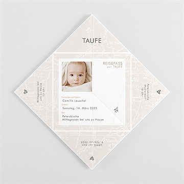 Einladung Taufe Rosa Reisepass Origami - vue 3