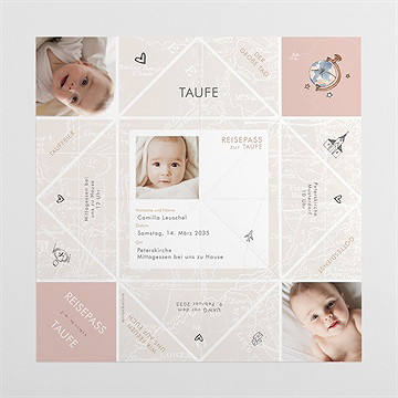 Einladung Taufe Rosa Reisepass Origami - vue 4