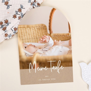 Einladung Taufe kraftpapierimitation halbrund