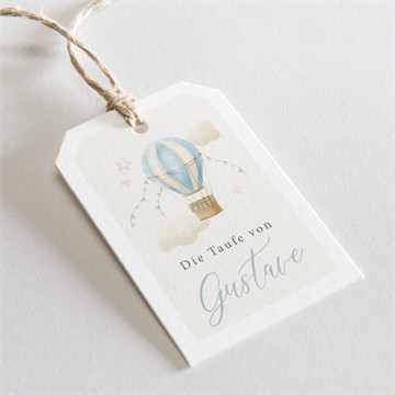 Geschenkanhänger Taufe Heißluftballon blau