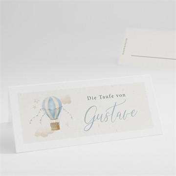 Tischkarte Taufe Heißluftballon blau