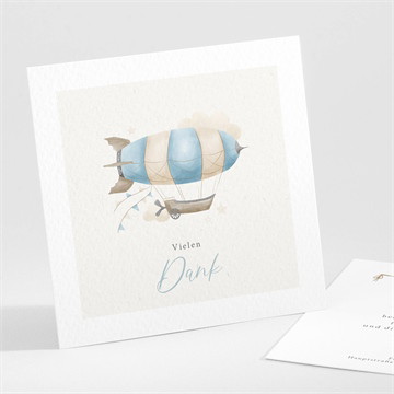 Dankeskarte Taufe Heißluftballon blau
