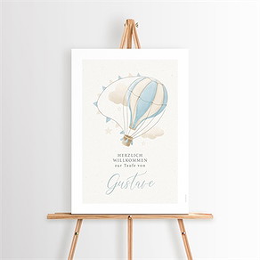 Willkommensschild Taufe heißluftballon blau