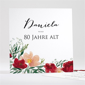 Geburtstagseinladung Aquarellblumen 80 Jahre