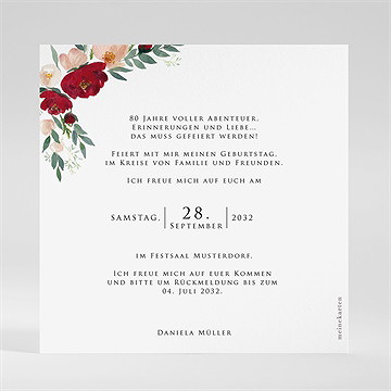 Geburtstagseinladung Aquarellblumen 80 Jahre - Vue 2