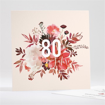 Geburtstagseinladung roter blumenstrauß 80 jahre