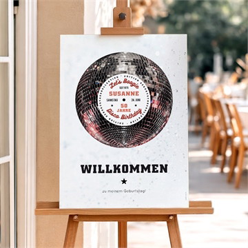 Willkommensschild Geburtstag Discokugel 50 jahre