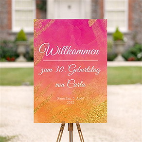 Willkommensschild Geburtstag fröhlich funkelnd in rosa