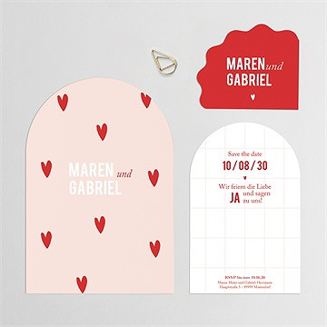 Hochzeitseinladung Rote Herzen - vue 3