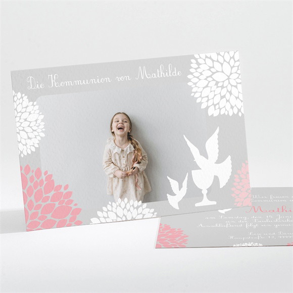 Einladung Kommunion Taube mit Blumen ref.N11135