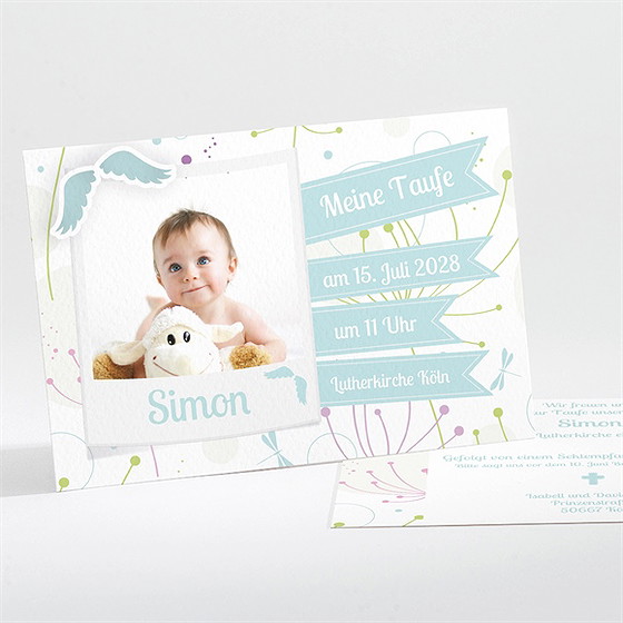 Einladung Taufe Pusteblume Blau