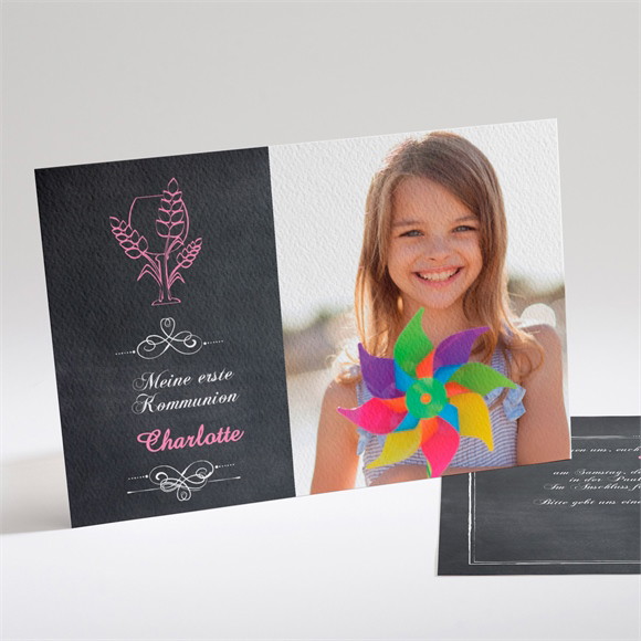 Einladung Kommunion Weizenähren rosa ref.N14123