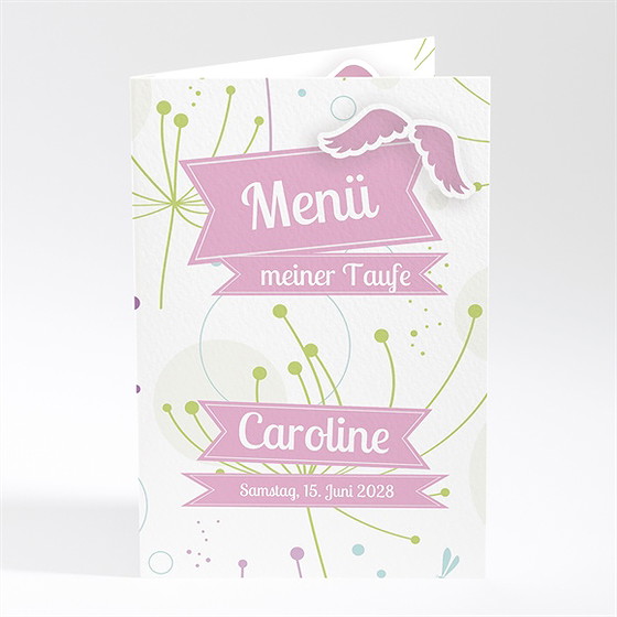 Menükarte Taufe Pusteblume Rosa