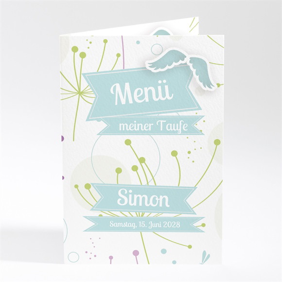 Menükarte Taufe Pusteblume blau ref.N401239