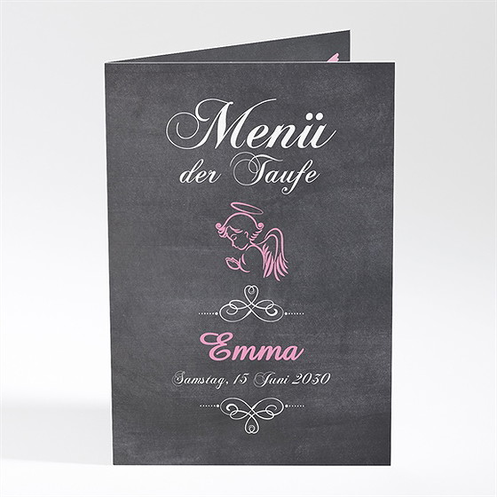 Menükarte Taufe Rosa Engel