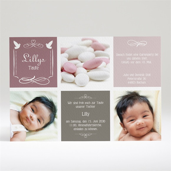 Einladung Taufe Rosa Patchwork ref.N14011