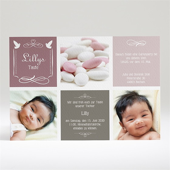 Einladung Taufe Rosa Patchwork