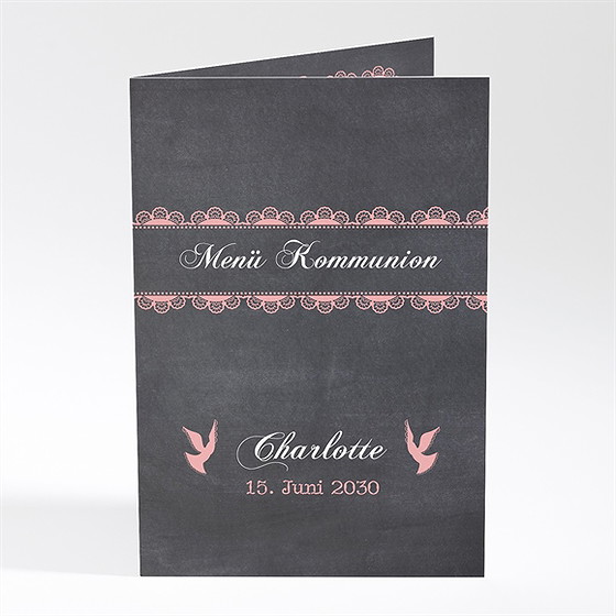 Menükarte Kommunion rosa taube
