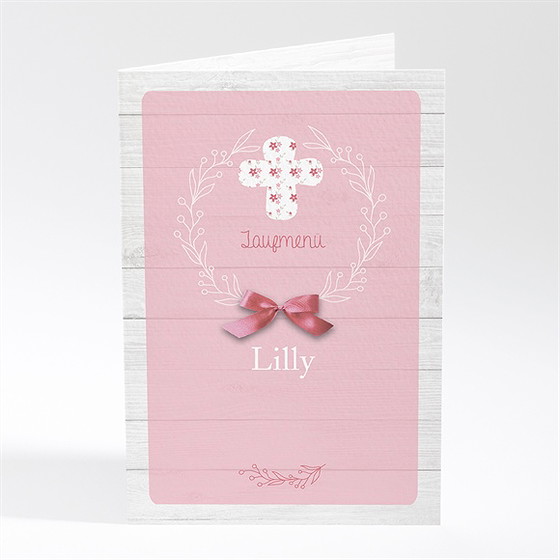 Menükarte Taufe Rosa Schleife