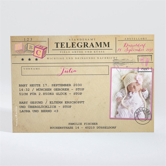 Geburtskarte Telegramm Mädchen ref.N11016