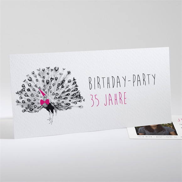 Geburtstagseinladung Verrückter Pfau ref.N13141