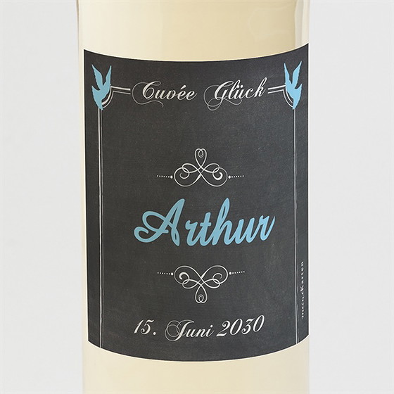 Flaschenetikett Kommunion Weizenähren Blau