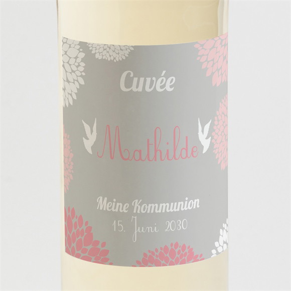 Flaschenetikett Kommunion Taube mit Blumen ref.N300517