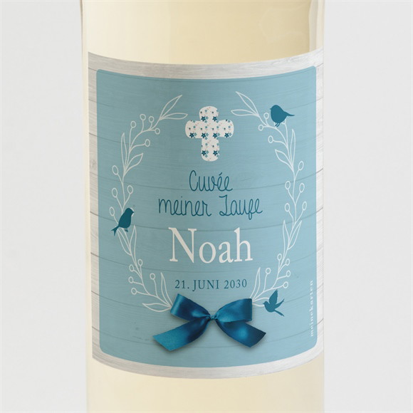Flaschenetikett Taufe Blaue Schleife ref.N300567