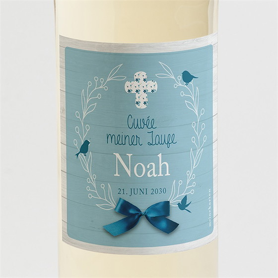 Flaschenetikett Taufe Blaue Schleife