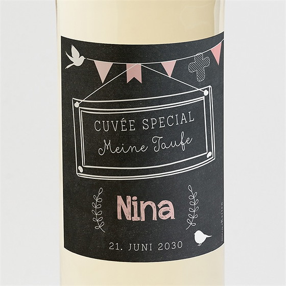 Flaschenetikett Taufe Kreidetafel Girly