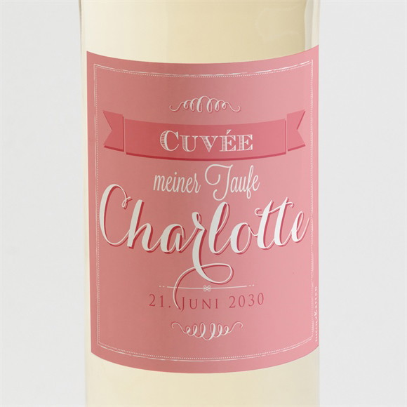 Flaschenetikett Taufe Rosa Kalligrafie ref.N300612