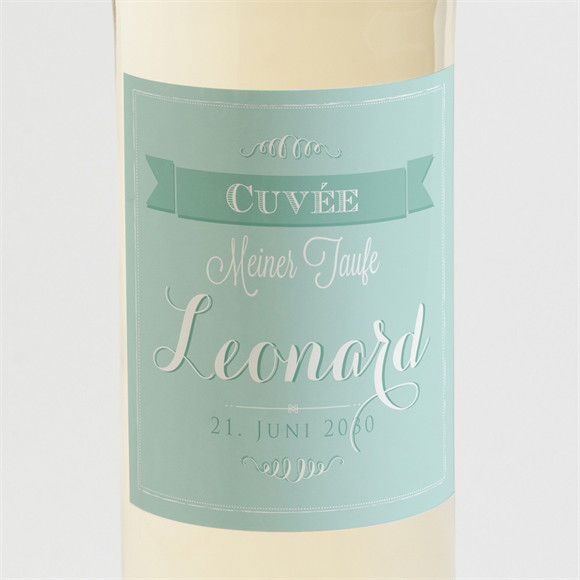 Flaschenetikett Taufe Grüne Kalligrafie ref.N300613