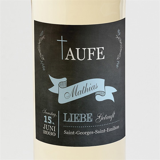 Flaschenetikett Taufe Stolz