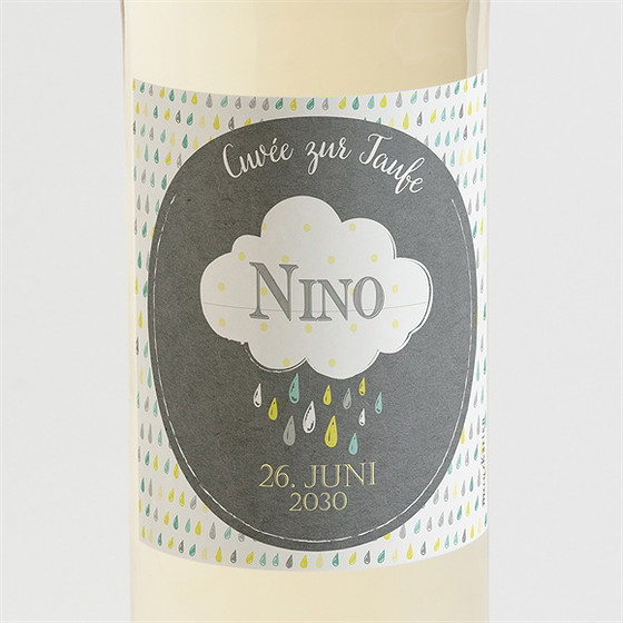 Flaschenetikett Taufe Glücksregen Junge