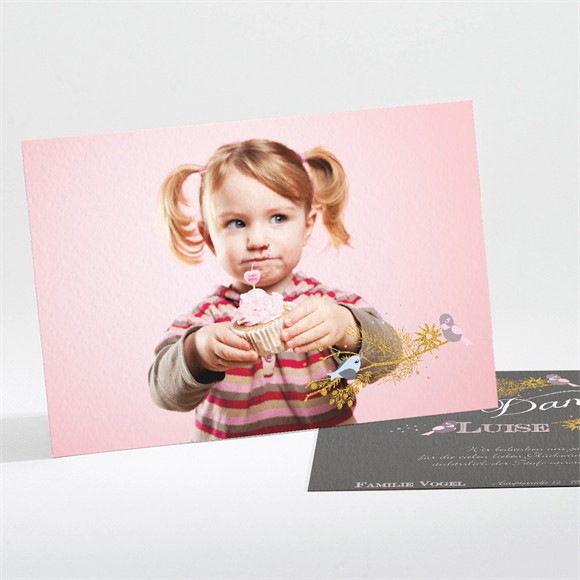 Dankeskarte Taufe Goldener Vogel Mädchen ref.N111130