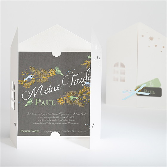 Einladung Taufe goldener vogel junge