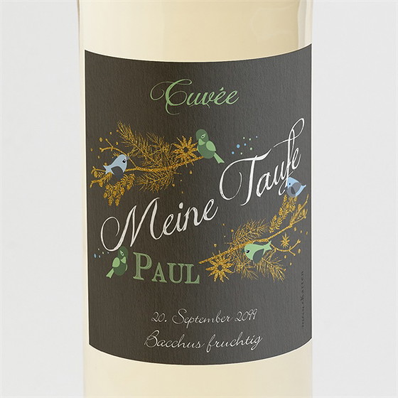 Flaschenetikett Taufe Goldener Vogel Junge