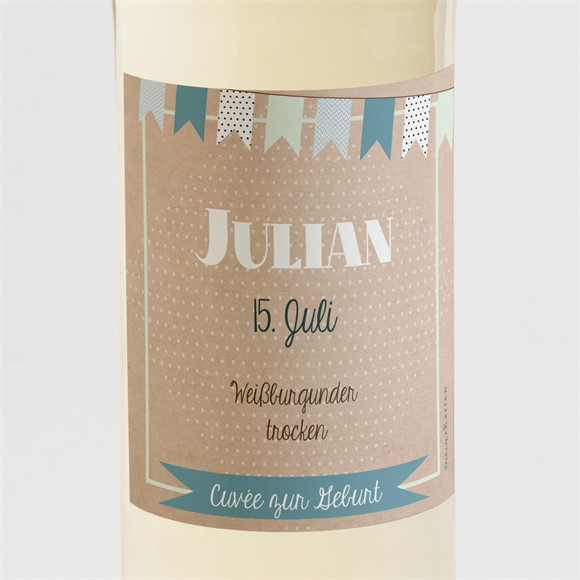 Flaschenetikett Geburt Wimpelgirlande auf Kraftpapier ref.N3001178