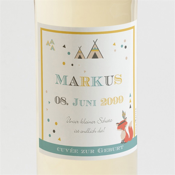 Flaschenetikett Geburt Indianerfamilie ref.N3001198