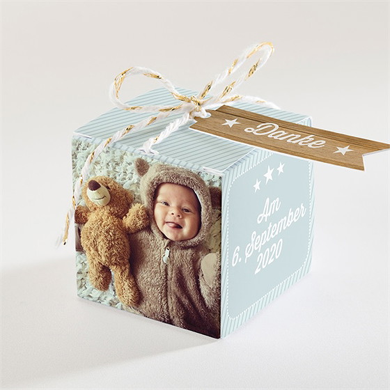 Geschenkbox Taufe Blaue Streifen