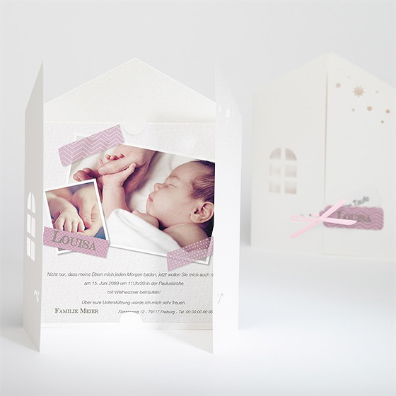Einladung Taufe Klebestreifen Rosa