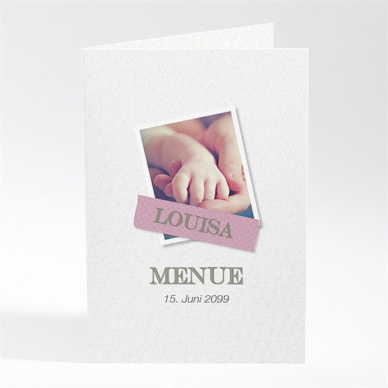 Menükarte Taufe Klebestreifen Rosa