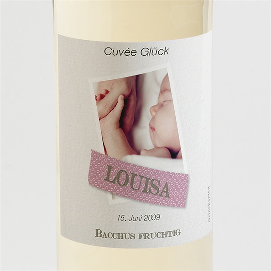 Flaschenetikett Taufe Klebestreifen Rosa