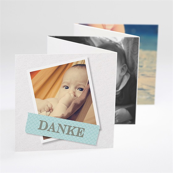 Dankeskarte Taufe Klebestreifen Blau