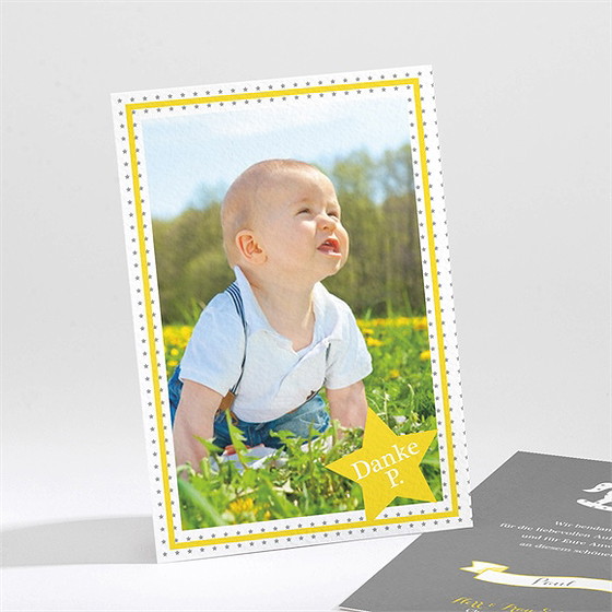 Dankeskarte Taufe schaukelpferd gelb