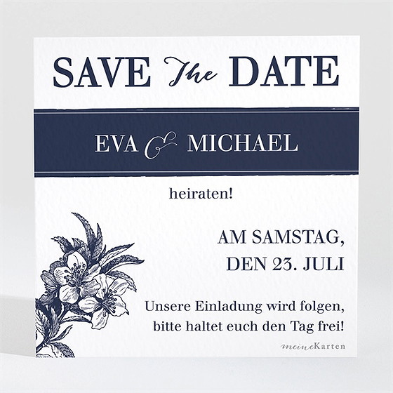 Save The Date Karte Gravur Marineblau